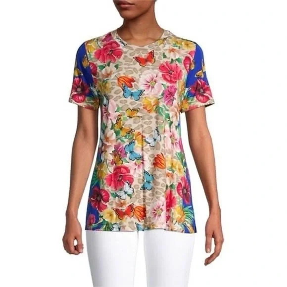 JOHNNY WAS Mayflower T-Shirt Butterflies Floral Boho Crew Neck Tee small - Picture 2 of 6